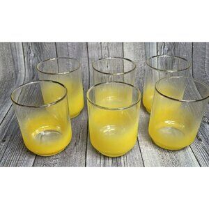 Vintage Libbey Ombre Yellow Glasses Set of 6 Gold Rim 3" Tumbler Retro Barware
